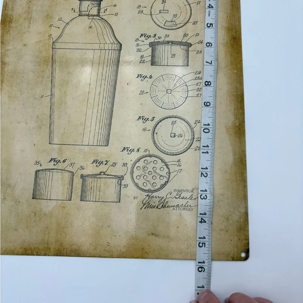 Vintage-Style Cocktail Shaker Patent Metal Sign